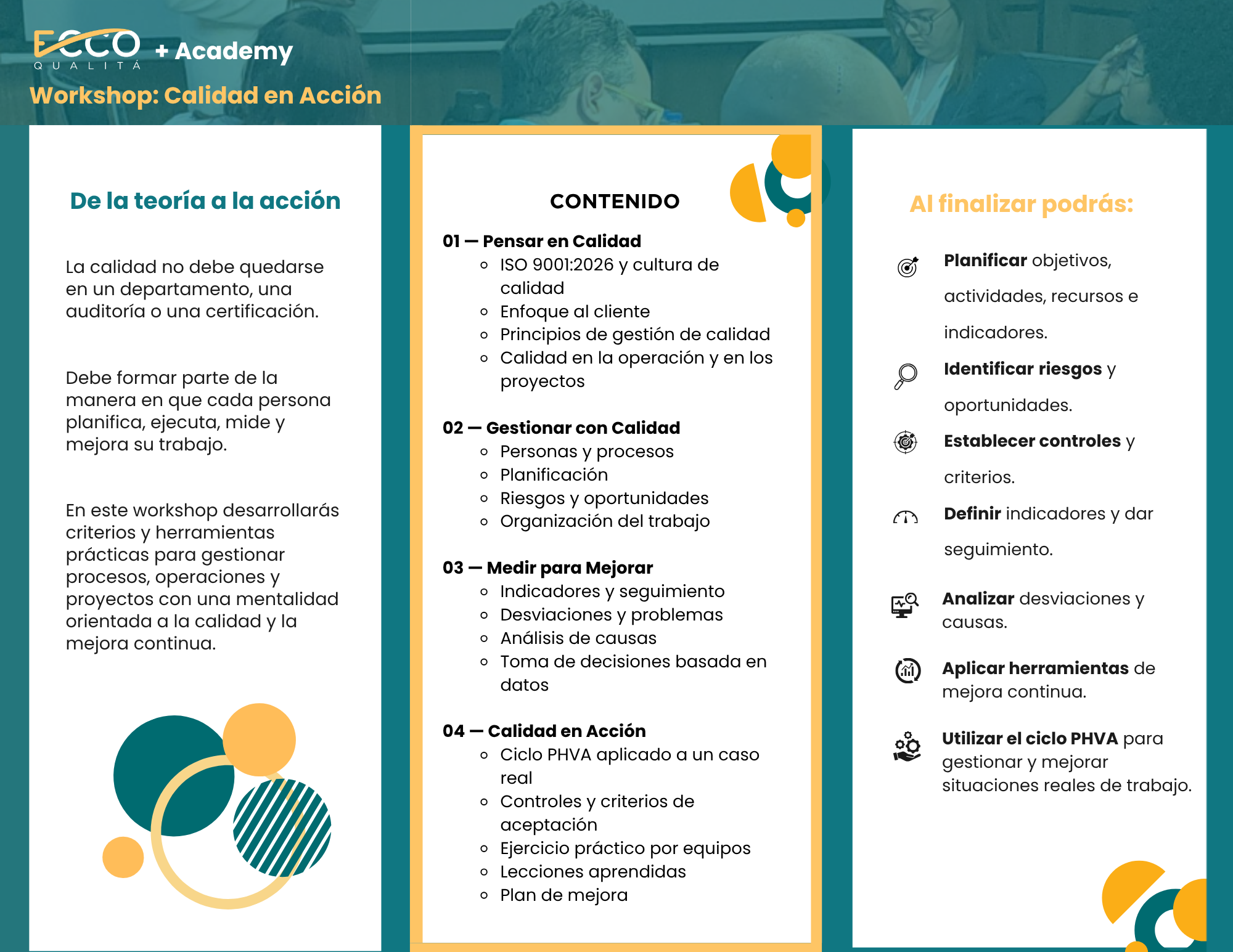 Temario completo y competencias del Workshop Calidad en Acción